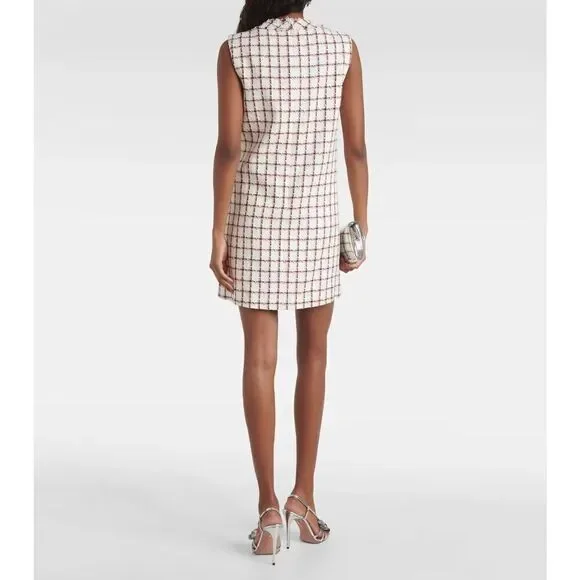 NEW Veronica Beard Laurel Tweed Check Shift Dress Red White Women Size 10
